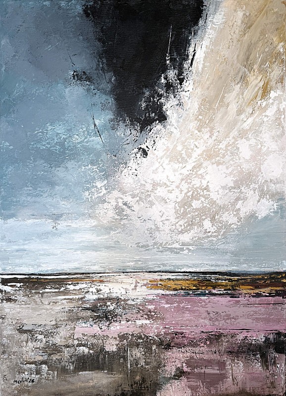 Blue Pink Abstract Landscape Painting Textured Modern Wall Art Canvas 20×28