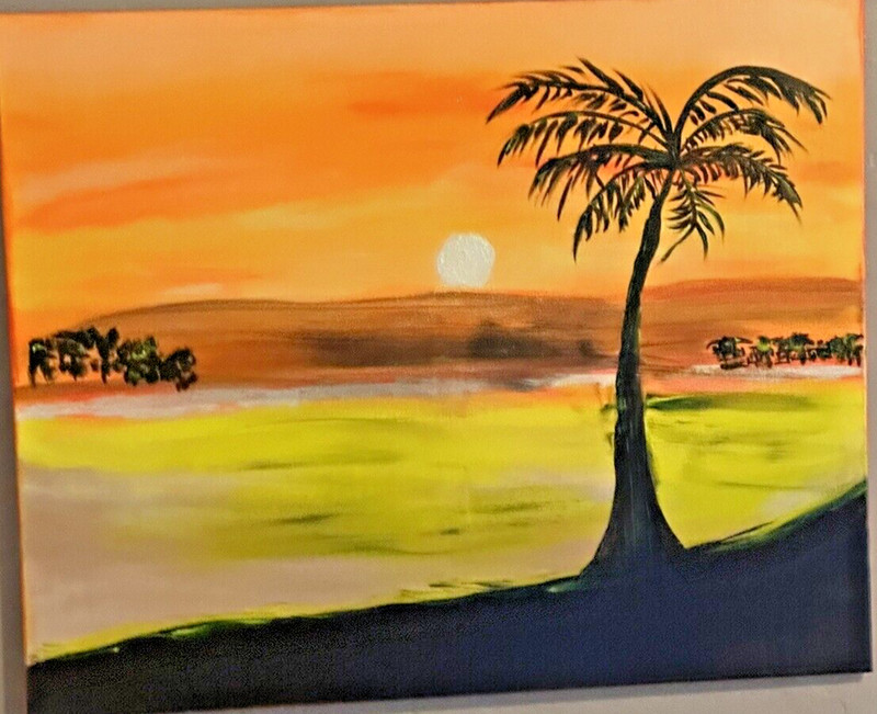 Caribbean Beach Sunset Acrylic Painting On Canvas Handmade Original Art - 30x24" gallery