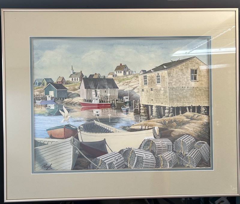 Original 1988 Rugh Watercolor – Nautical Harbor Scene – Signed & Framed