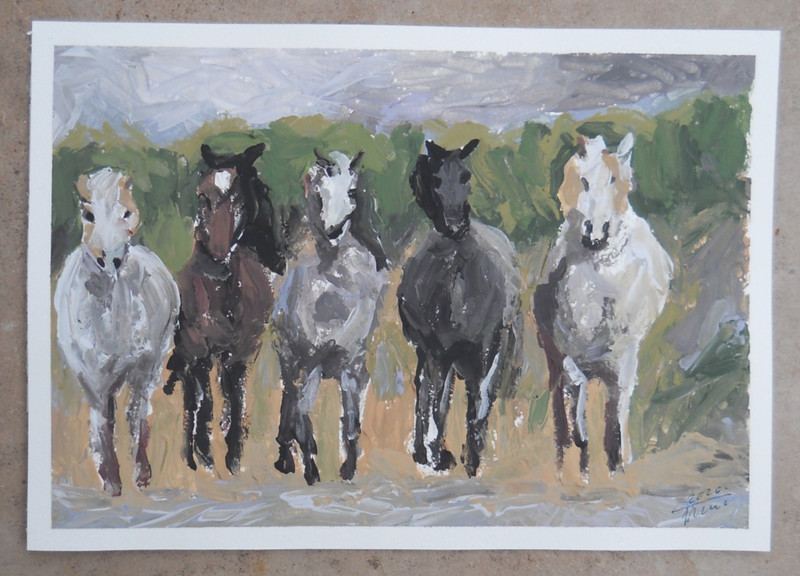 original watercolour/acrylic » wild horses » horses nature animals signed abstract