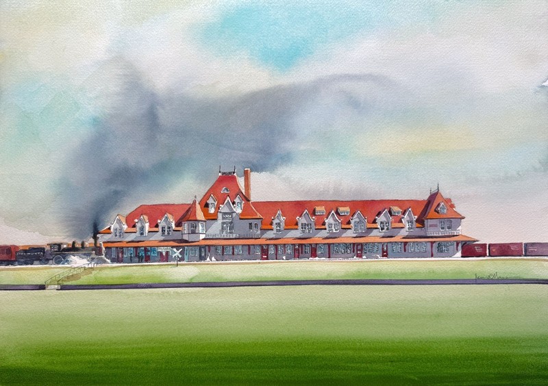 McAdam Station Canadian Pacific RR Steam Train, NB. James Mann original painting