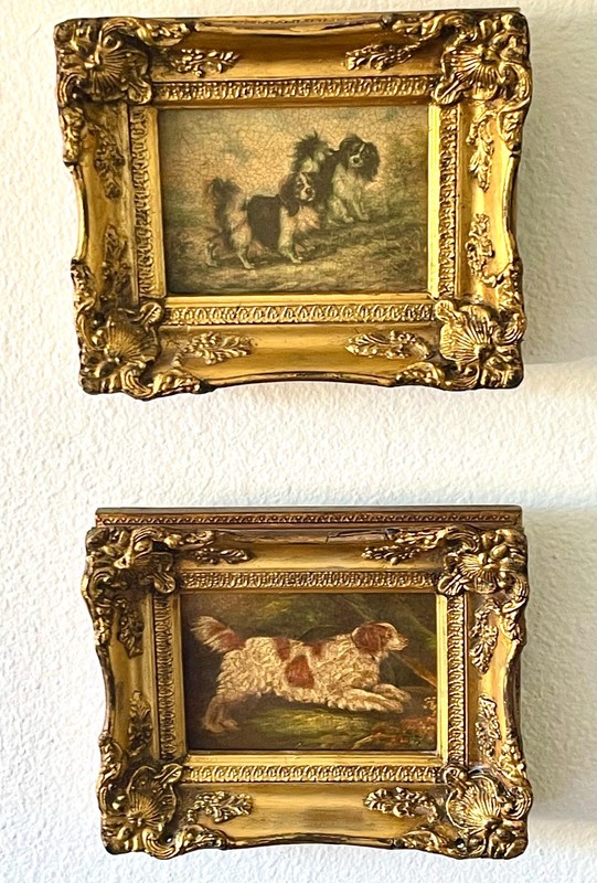 Pair 19thC Victorian Oil Paintings – Spaniels & Setter – J. Bryant Norwich Art