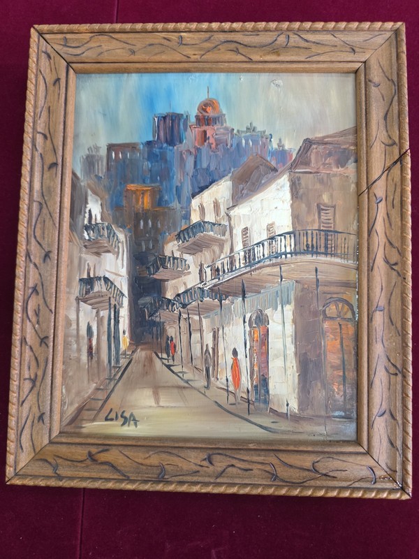 LISA NEW ORLEANS FRENCH QUARTERS SCENE ORIGINAL OIL PAINTING