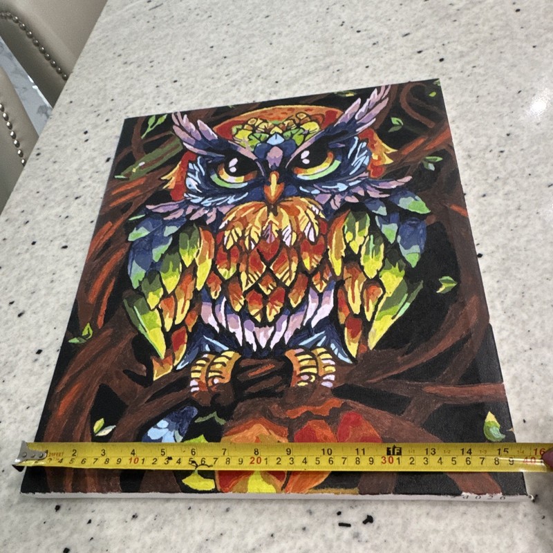 Abstract Owl Animal Painting on Canvas, Unframed 19 /15 in Small Artwork gallery