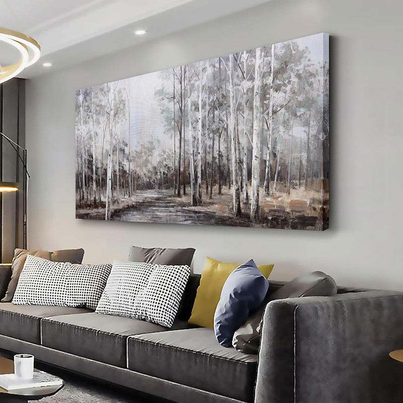 Abstract White Birch Tree Canvas Art for Living Room & Office Decor 40″x20