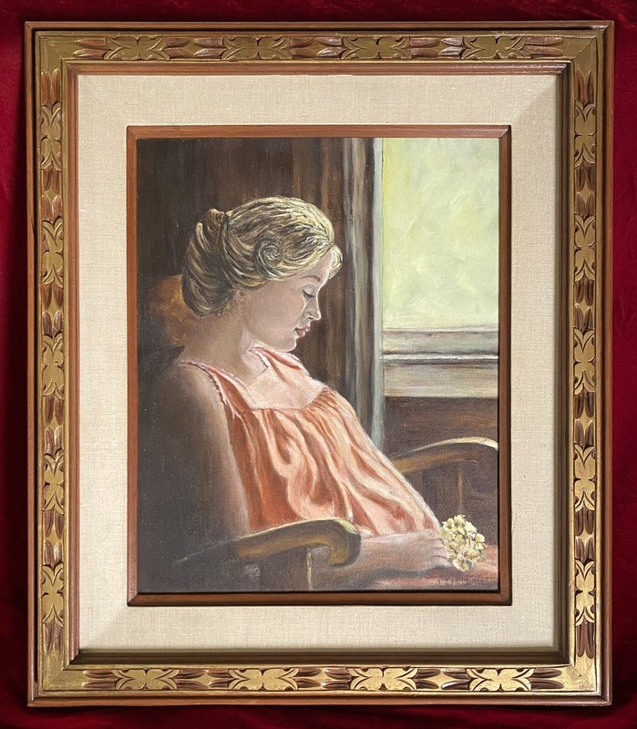 VINTAGE Mid Century OIL PAINTING BEAUTIFULLY FRAMED Serene Woman PORTRAIT