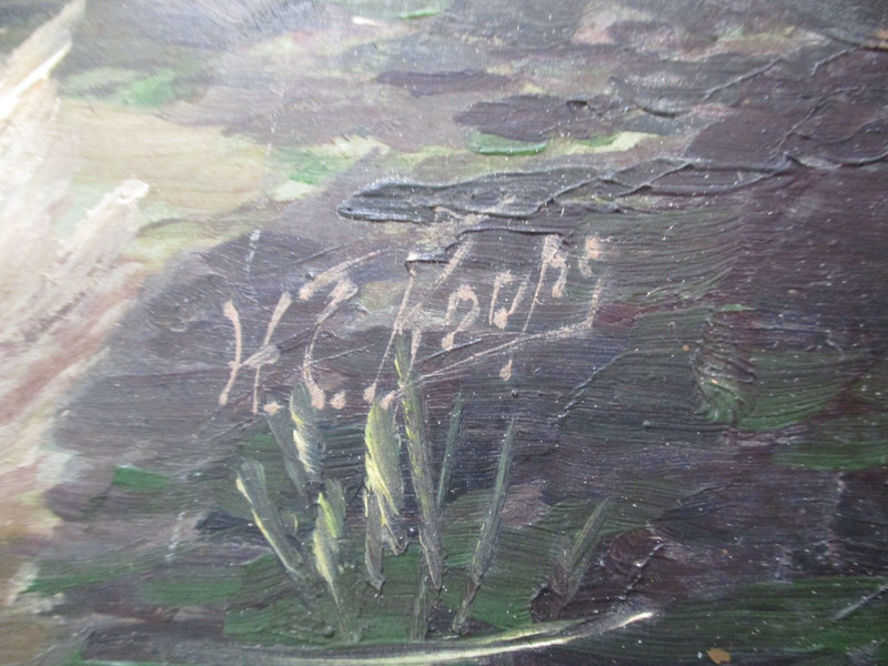 ANTIQUE OIL PAINTING IMPRESSIONIST FIGURAL LANDSCAPE SIGNED KOOPS SOCIAL SCENE gallery