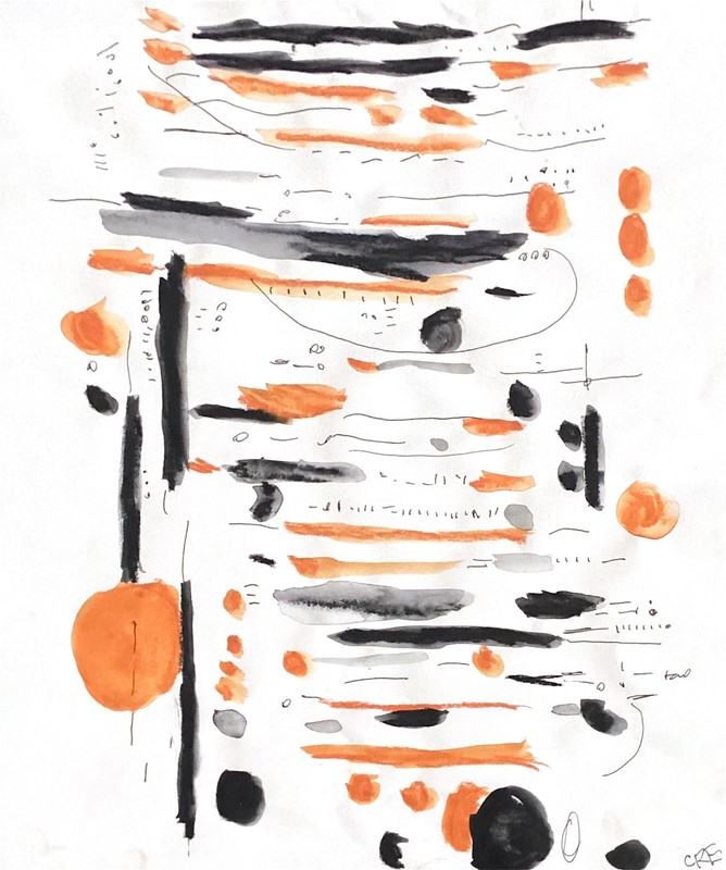 Elegant Abstract Painting Simple Shapes Contemporary Orange Art 11x14 on Paper gallery