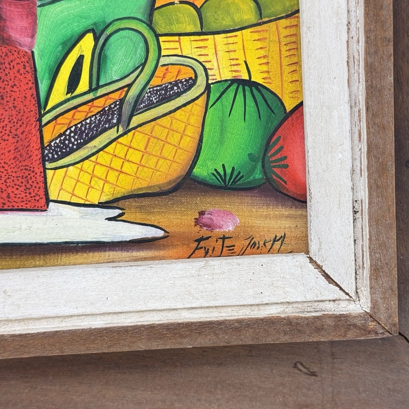 Original Haitian PRIMITIF ART Painting Market Scene Signed JOSEPH FRITZ Stunning gallery