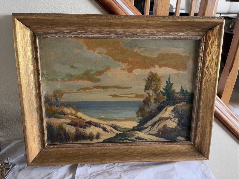 LESTER CHANEY NOTED ILLINOIS ARTIST OIL PAINTING VINTAGE FRAME Painting on Back