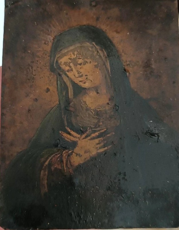 Ancient copper painting depicting the Virgin Mary, 17th/18th century gallery