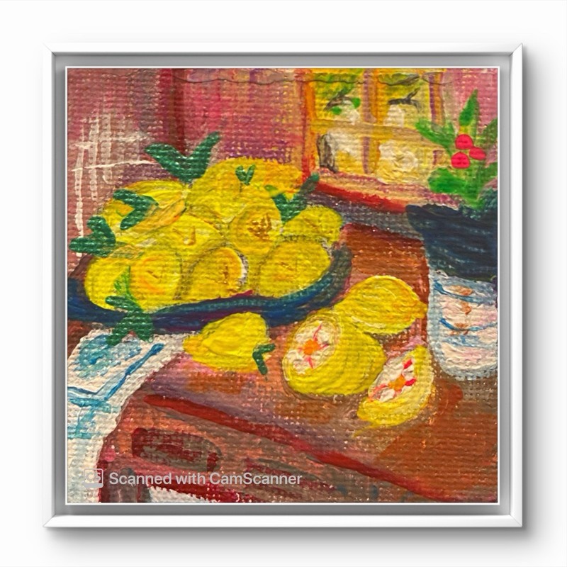 BLESSED#1421 Lemons in Kitchen Memory Original Miniature 2.5x2.5 inch Art