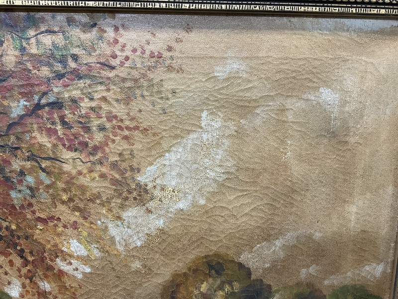 Antique Original Oil Painting Signed & Framed Forest With Stream Landscape As Is gallery