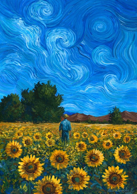 art painting A4 156KvK acrylic landscape in the style of Vincent van Gogh