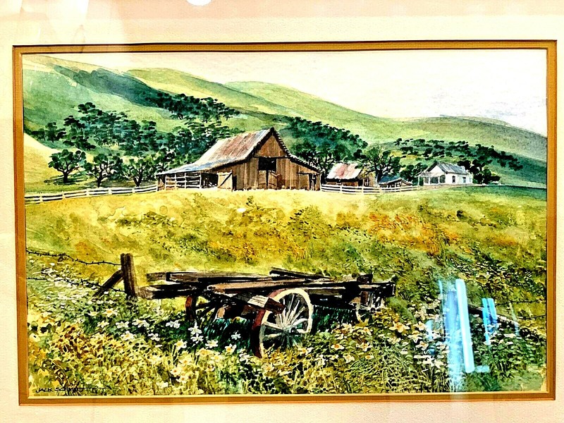 ORIGINAL WATERCOLOR ON PAPER SPRING PAINTING BY CALIFORNIAN JACK SCHMITT FRAMED