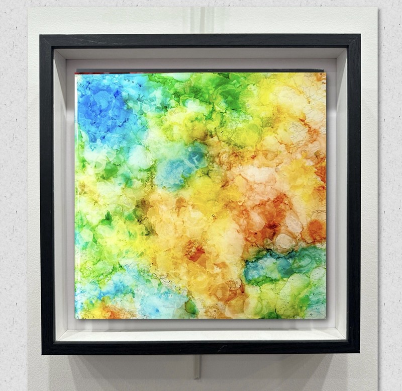 Original Alcohol Ink Art Epoxied 12×12 Framed Abstract Colorful Wall Decor, Gift