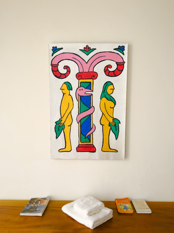 Original hand painted illustration in oil pastels inspired by medieval art