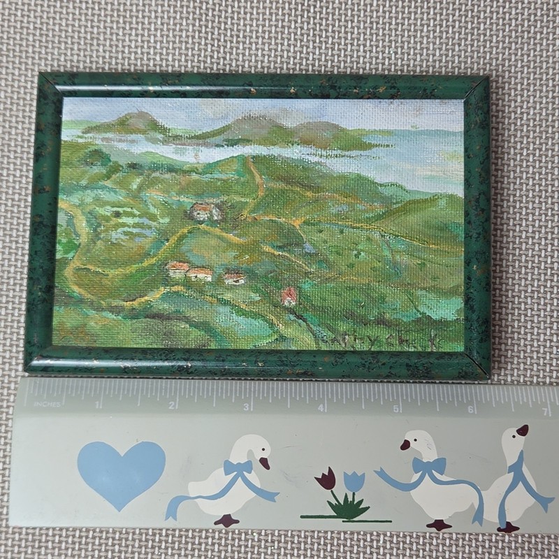 Signed Framed Landscape Painting Impressionist Mountains Houses 6in Cathy Cheeks gallery