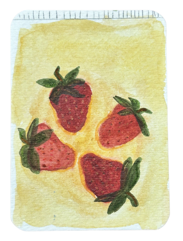 ACEO Original Art Watercolor Strawberry Friends OOAK by Kazzerit