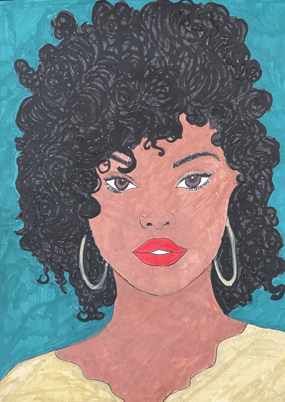 Curly Hair Aesthetic Black Woman |OOAK Original 9 x 12 Acrylic & Ink Portrait