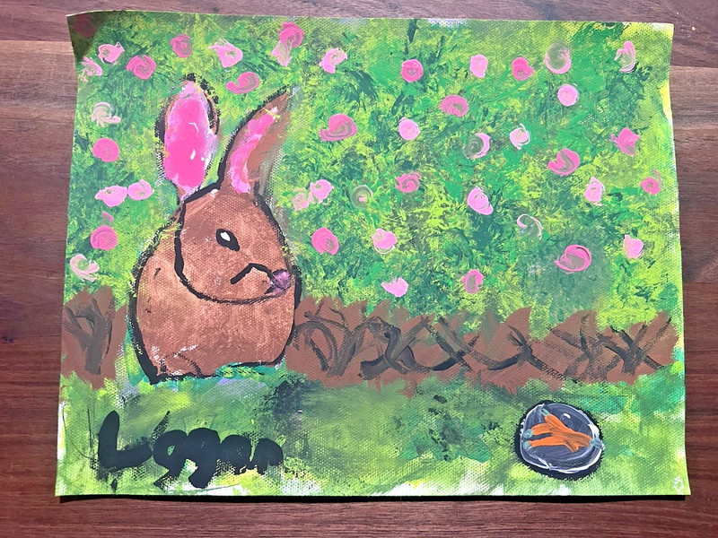 Original Canvas Art, Bunny Rabbit in Meadow, Acrylic 10×8 inch Painting