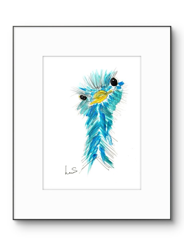 Original Abstract 9X12 Ostrich Paper Ink Expressionh Handmade Signed Wall Art 23