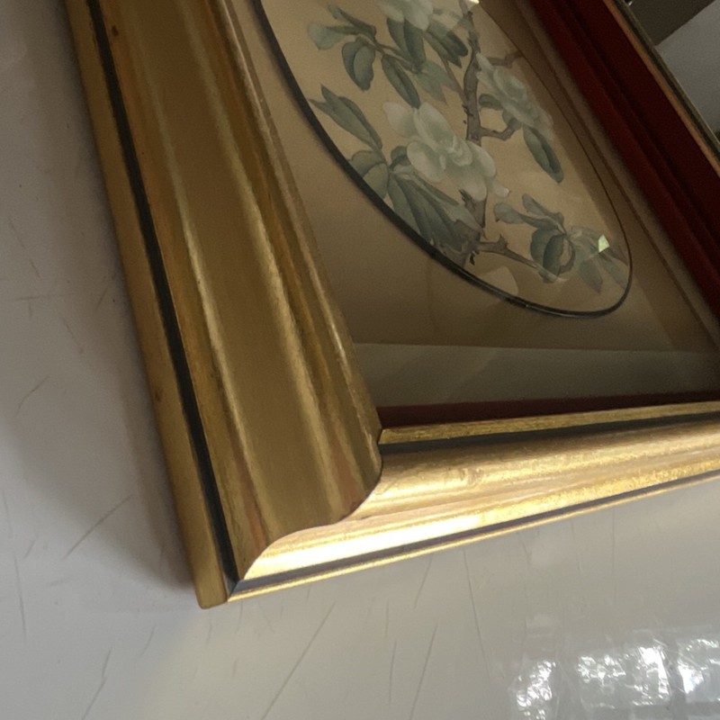 Hand-Painted Magnolia Fan in 16" Square Shadow Box Frame — Floral Branch Motif gallery