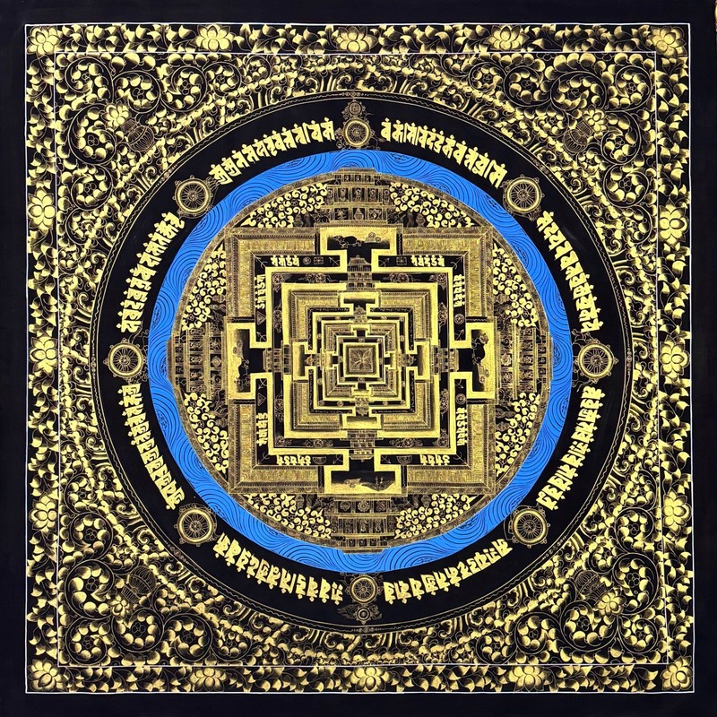 43×43 Inch Red Colour Master Quality Kalachakra Mandala Thangka, Wheel of Time