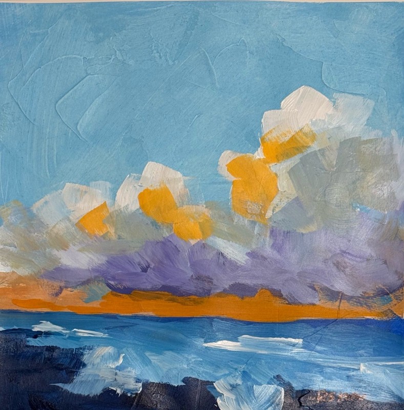 Seascape Painting Textured 12x12 Acrylic Cloud Home Decor R. Stevens gallery