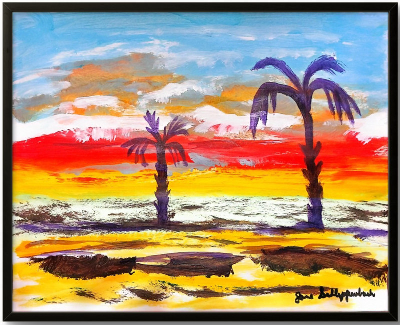 Modern Art Desert Palm Trees Sunset Original 11×14 Acrylic Modern Signed Paper