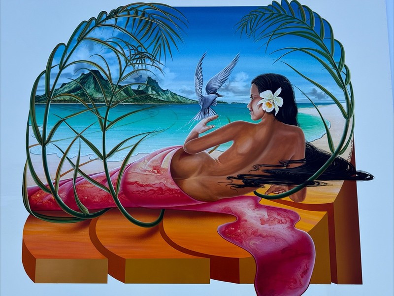 THIERRY CHATELAIN PAINTING LARGE 35″ SURREALIST DISNEY FLORAL PORTRAIT WOMAN