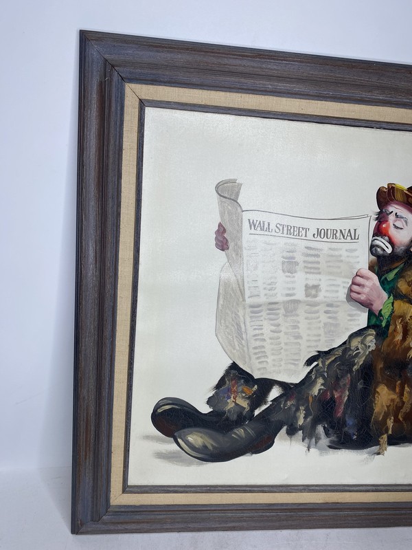 DON RUSTY RUST EMMETT KELLY CLOWN NEWSPAPER OIL PAINTING LIMITED EDITION 30x26 gallery
