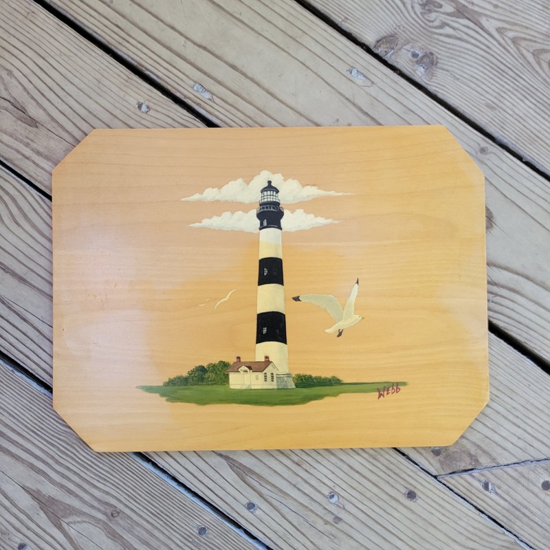 Bodie Island Lighthouse In North Carolina HandPainted On Wood Wall Plaque Signed