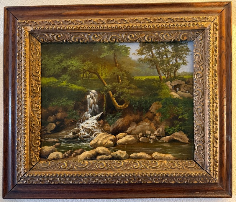 Antique 19th Century Oil Painting Landscape Signed Anton Von Huller Ornate Frame