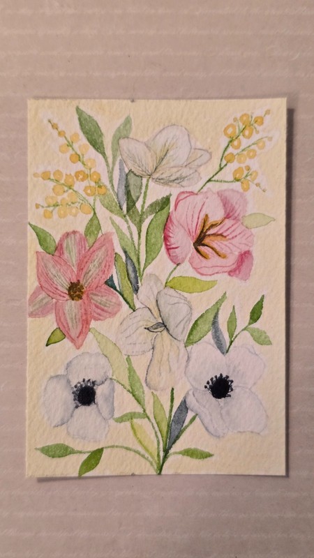 ACEO original art card Flower Bouquet, anemone, poppy, floral Sunspot Artistry gallery