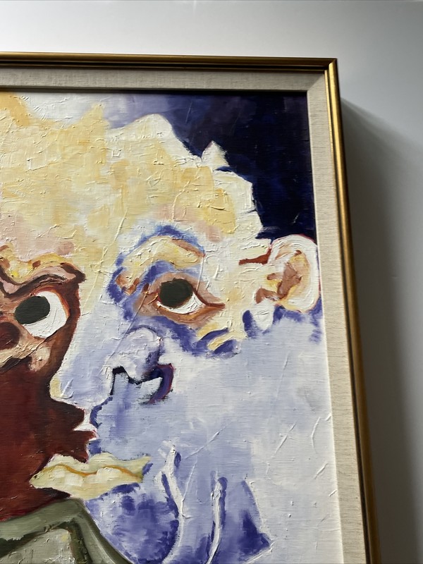 VINTAGE PAINTING ABSTRACT FACE SURREALISM MODERNISM LARGE 1970'S MYSTERY SIGNED gallery