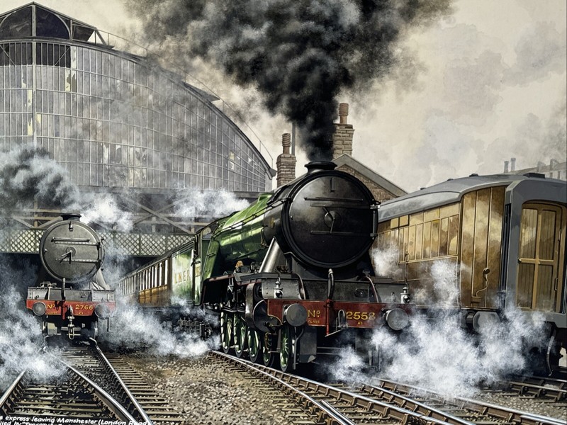 VINTAGE TRAIN PAINTING RAILROAD REALISTIC REALISM ILLUSTRATION ORIGINAL MARSHALL gallery