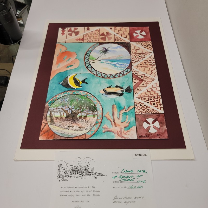 Land Sea & Spirit of Maui 12×16 Original Watercolor By Ria Banyan Tree Pre-Fire