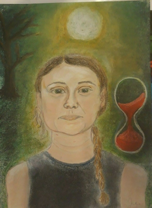 Original Signed Surrealism Pastel Artwork of Greta Thunberg