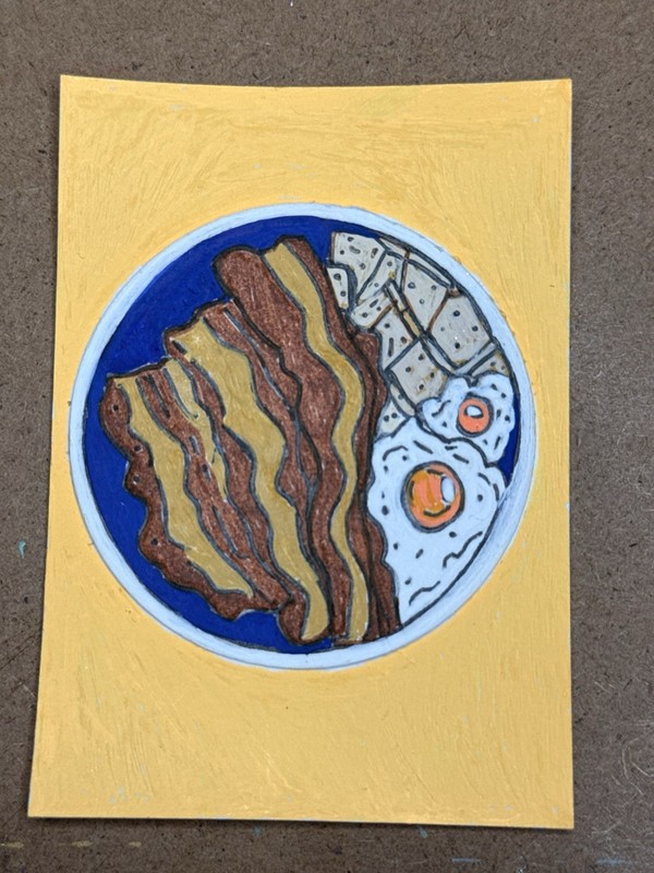 ACEO Original Bacon, eggs and potato acrylic painting |Foodie Collection