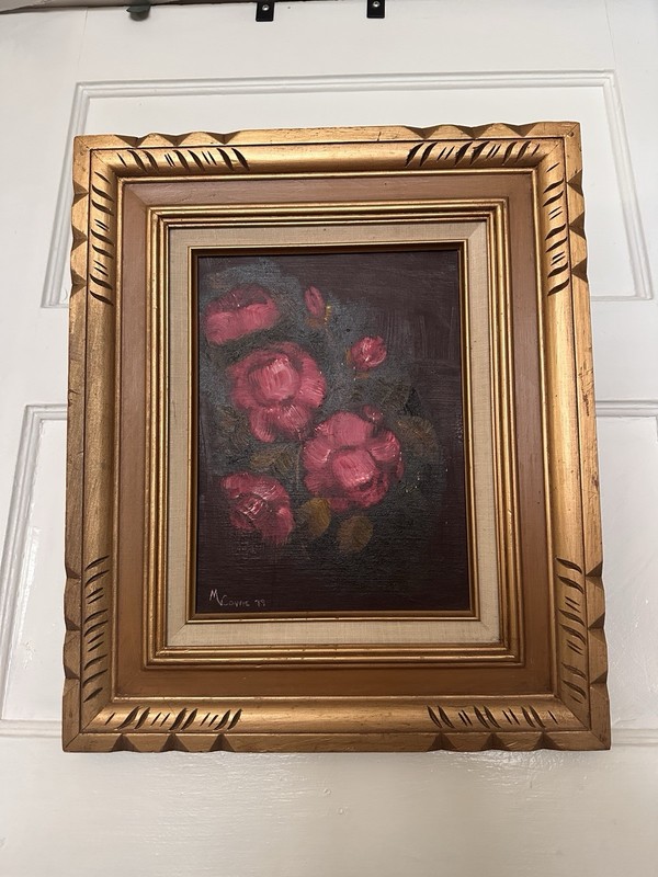 Original Oil Painting Pink Magenta Roses Singed ‘79 Excellent Condition Framed