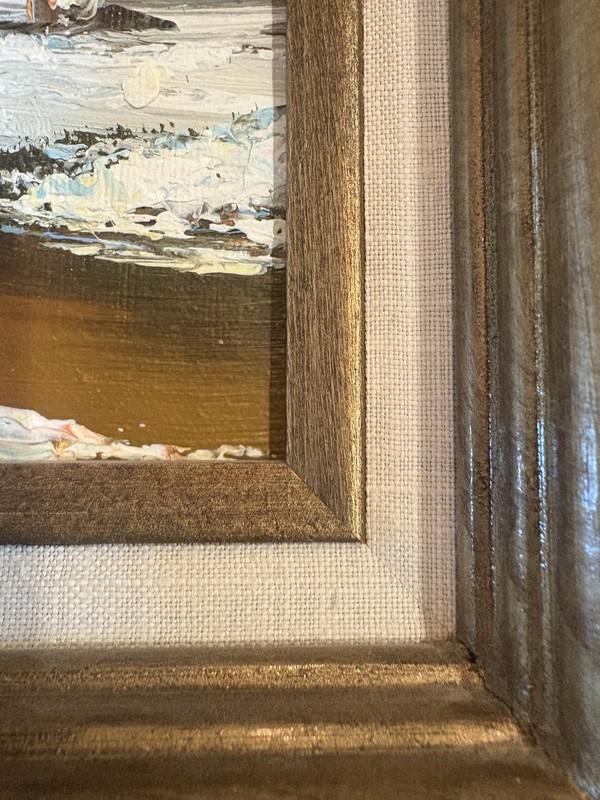 Vintage G. Whitman Original Signed Winter Sunset Landscape Oil Painting gallery