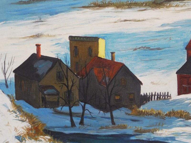 Charles Harsanyi Original Oil Painting Winter Village Landscape Scene Signed gallery