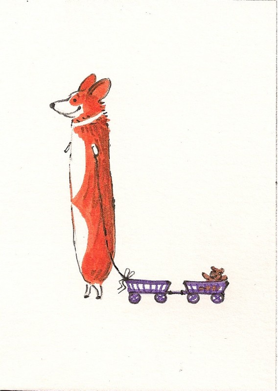 ACEO LETTER L RYTA PRINT OF PAINTING PEMBROKE WELSH CORGI ALPHABET SCRAPBOOKING