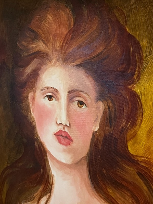 Original Oil Painting Beautiful Celtic Redhead Girl Woman Portrait Framed 31x25 gallery