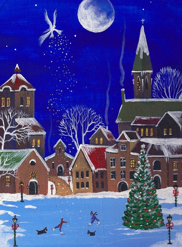 PRINT OF PAINTING RYTA SCOTTISH TERRIER XMAS ANGEL VINTAGE STYLE folk art 8×10