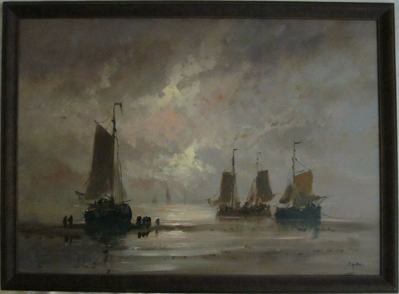 Original Sea Ships Oil Painting Unknown Artist Signed Rijke? European Dutch?