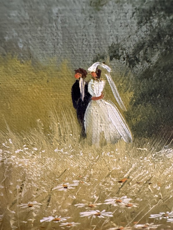 Impressionist Landscape Painting~Bridal Party In Daisy Field w/Heavy Frame~18x24 gallery