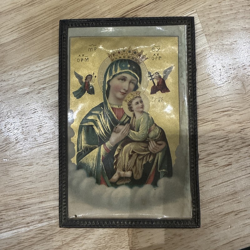 ORIGINAL Our Lady Of Perpetual Help – Perpetuo Socorro Tin Framed Print 1900s