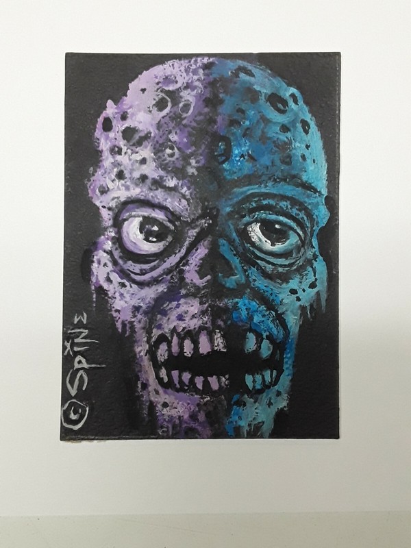 Tiny Size Original Art by Spine Horror I’M JUST FINE Zombie 2.5 by 3.5 ACEO